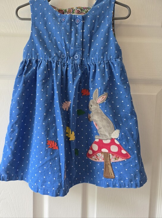 Baby Boden Other - Baby Boden Blue Polka Dot Corduroy Bunny Appliqué Dress 18-24M